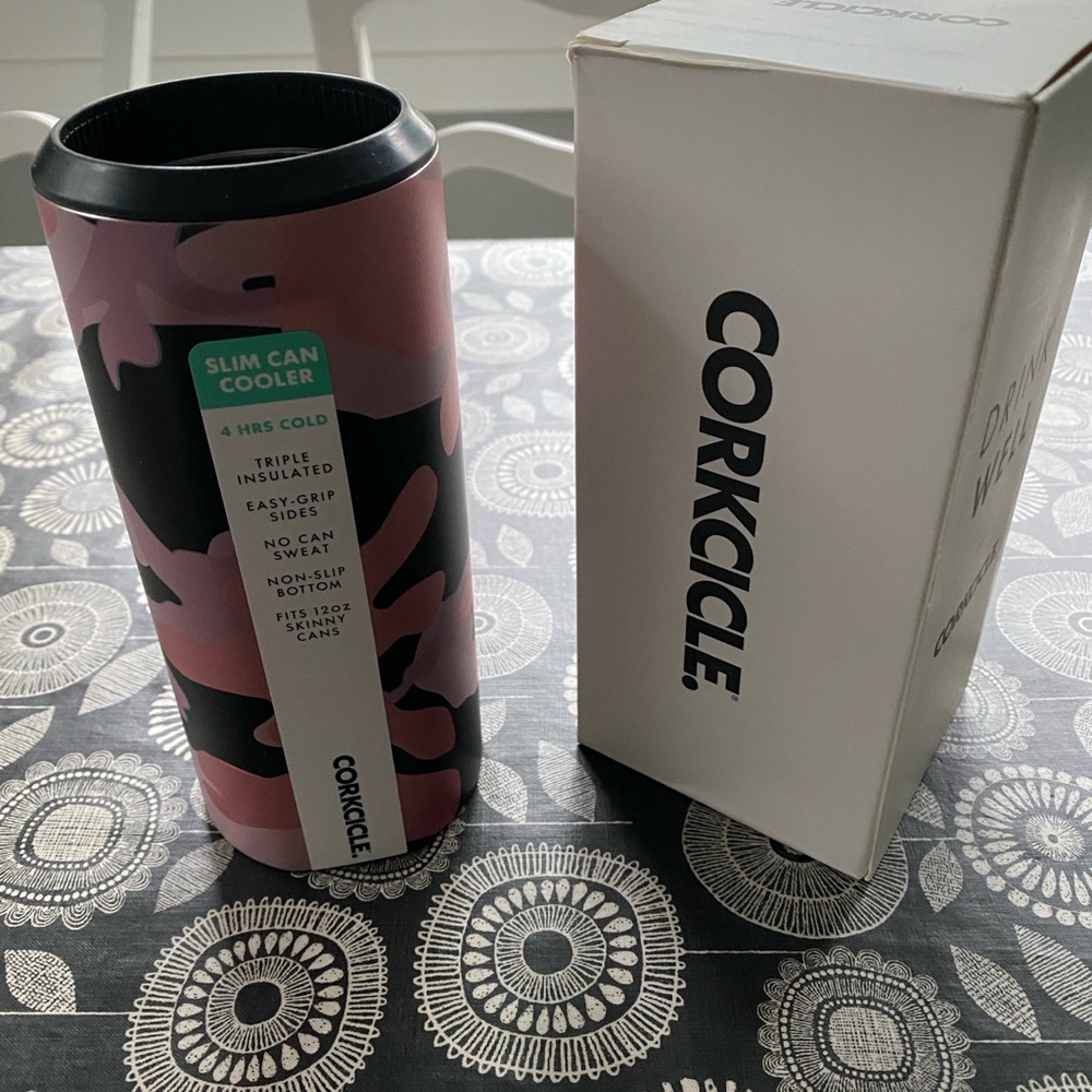 Corkcicle Camouflage Slim Can Cooler - Pink and Black